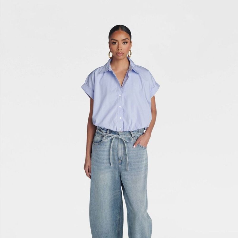 KBB by Kahlana -  Women's 'The Cropped Bubble Shirt'  Blue